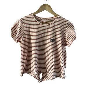 Women's Roxy SZ Large Striped Orange and White T Shirt w/tie in front